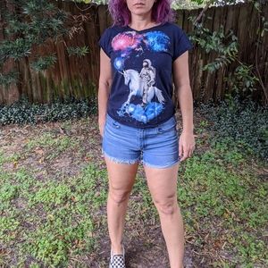 Unicorn Riding Astronaut Galaxy DIY Modified Tee